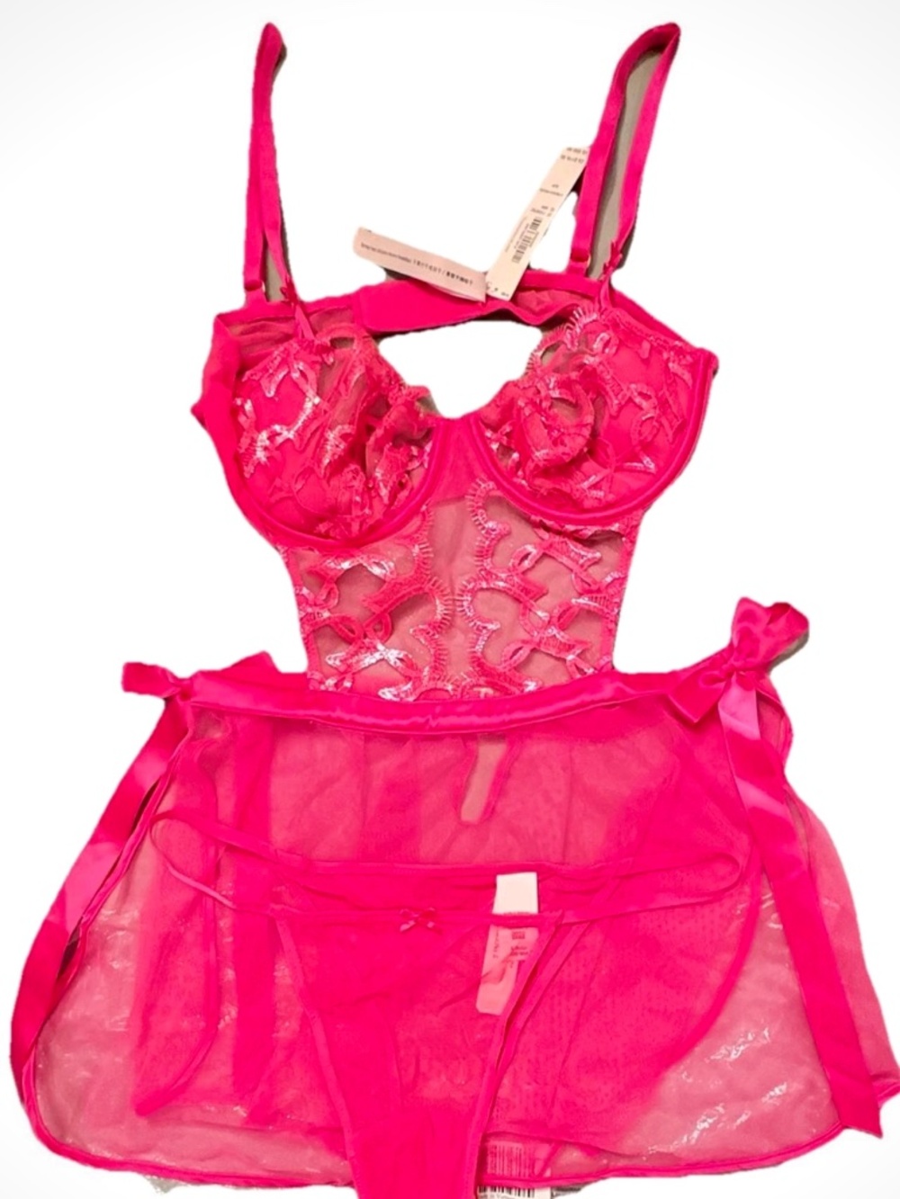 RARE Victoria's Secret Wicked Heart Shimmer Apron Set 34C